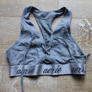 Aerie Lace Up Sports Bra Unlined Gray S